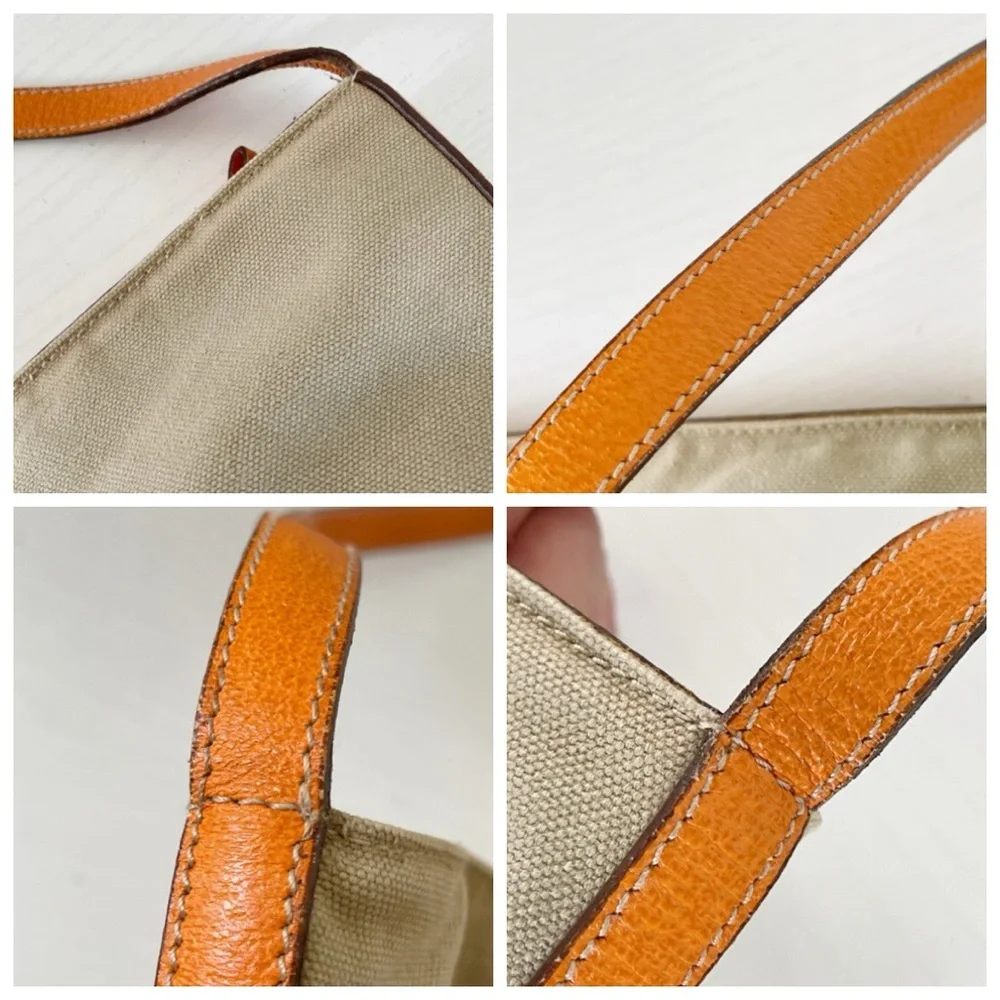 Prada tan canvas orange leather vintage oversized shoulder tote bag Y2K